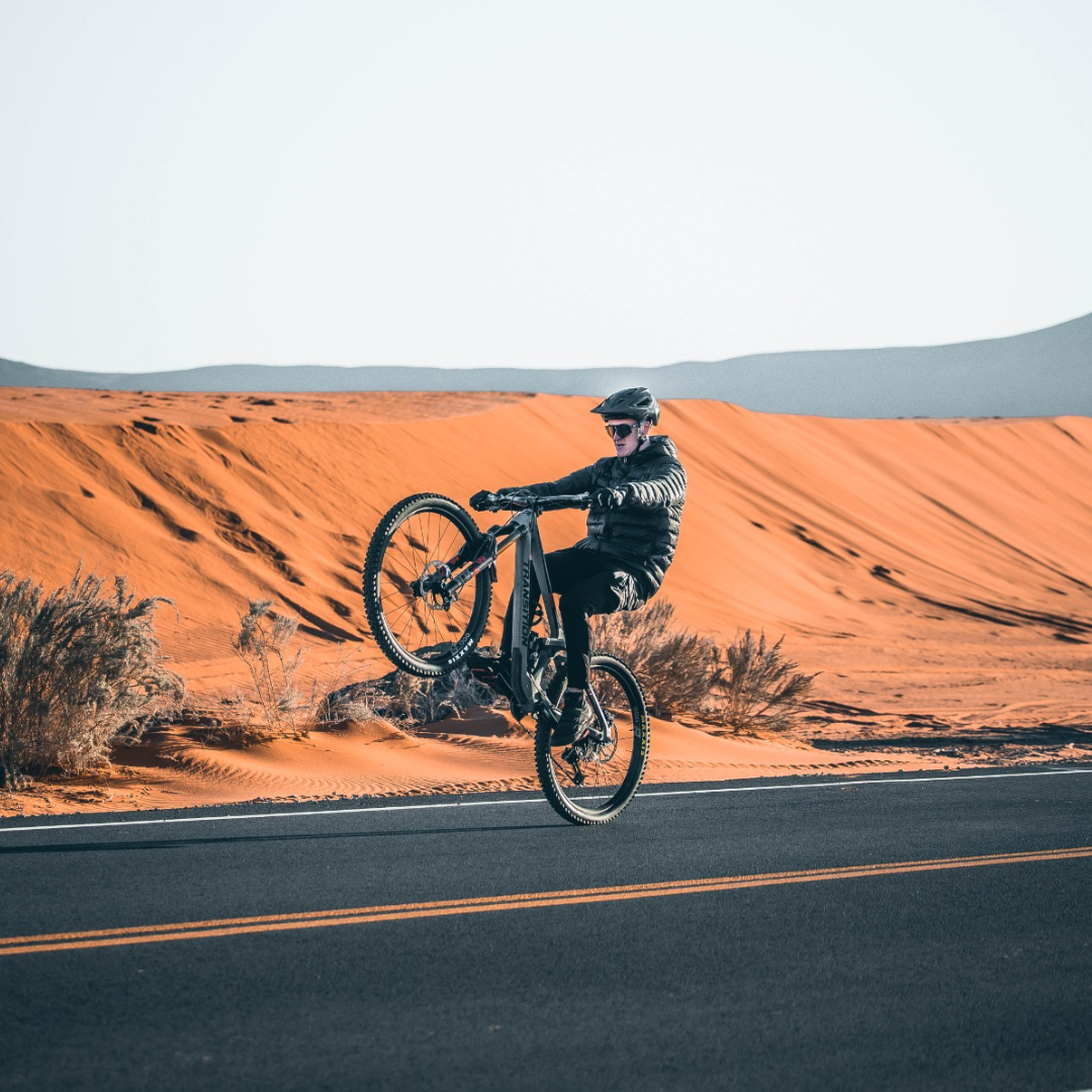 MYB Athlete Tanner Kirk doing a wheelie